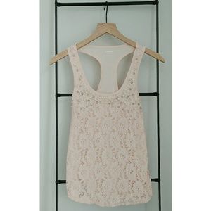 Express Blush Pink Beaded Lace Racerback Tank Top